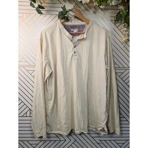 Carbon 2 Cobalt Men's Long Sleeve Henley T-Shirt Tan Beige Casual Cotton Size L